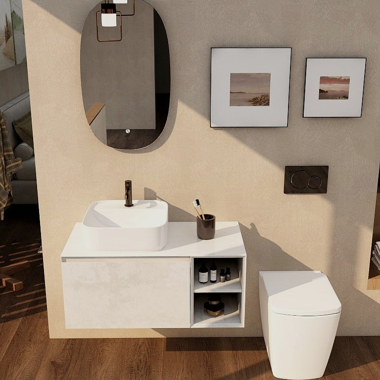 Imex Ravine Wall Hung Vanity Unit Natural stone 900mm Quartz 900 Solid White Worktop