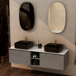Imex Ravine Wall Hung Vanity Unit Grey marble 1500mm Quartz 1500 Solid White Worktop