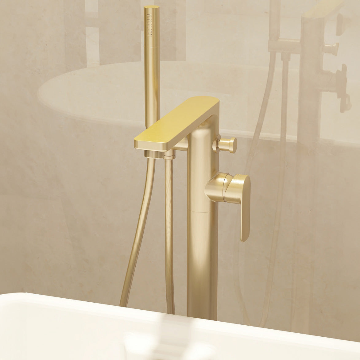IMEX Suburb Floor Mounted Bath Shower Mixer with Handset Brushed Brass