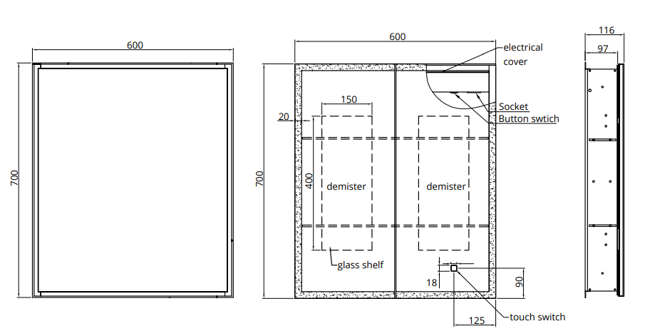 Sonas Sansa 600x700mm Recessed Illuminated Mirror Cabinet
