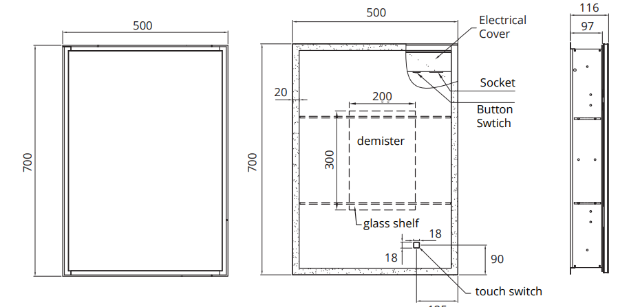 Sonas Sansa 500x700mm Recessed Illuminated Mirror Cabinet