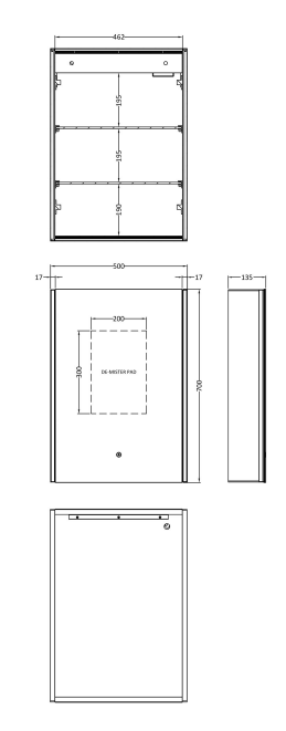 Nuie 500mm LED Illuminated Mirror Cabinet – Single Door