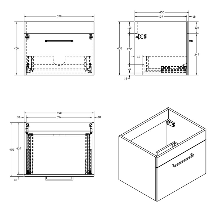 Imex Croma Wall Mounted Single Drawer 600mm Cabinet