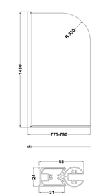 Nuie Pacific Round 800mm Bath Screen - 6mm Toughened Glass