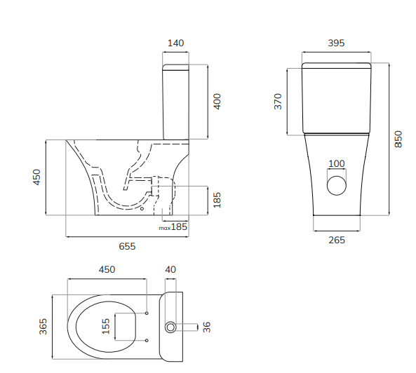 SONAS Pena Comfort Height Open Back WC - Rimless Pan