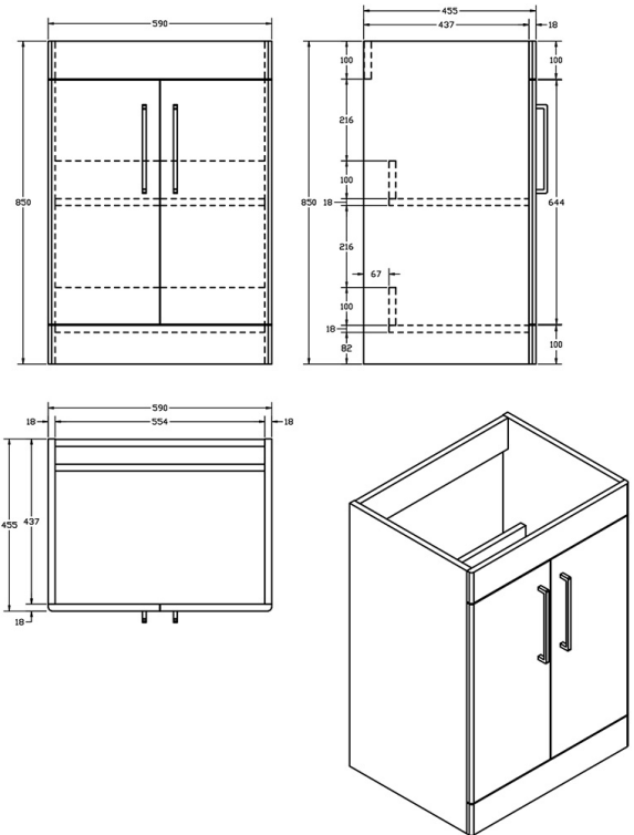 IMEX Croma 600mm Floor Standing Double Door Cabinet & Basin