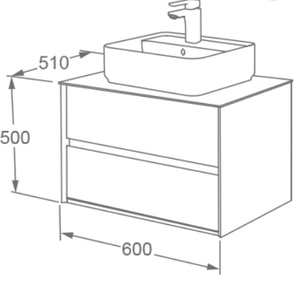 IMEX Grace 600mm Wall Hung Vanity Set - Natural Oak with Solid White Quartz Worktop