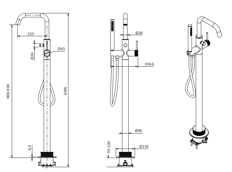 Sonas Alita Floorstanding Bath Shower Mixer