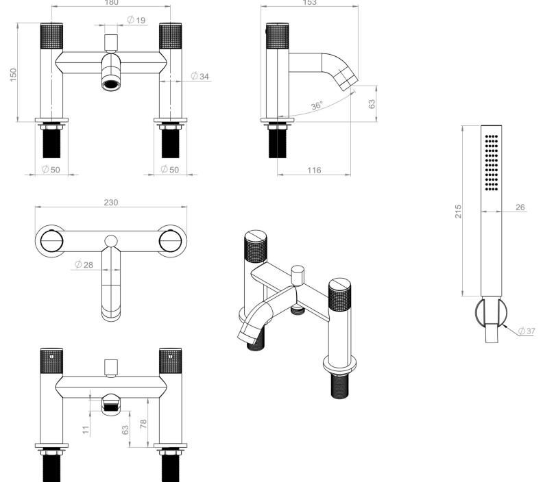 Sonas Alita Knurled Bath Shower Mixer