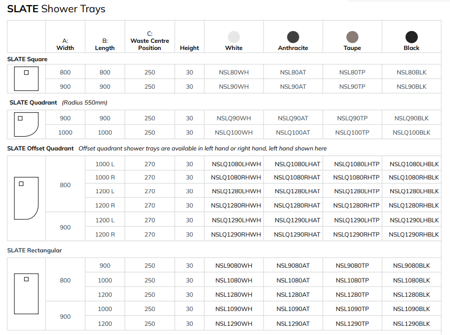 Sonas SLATE 900mm Quadrant Shower Tray & Waste