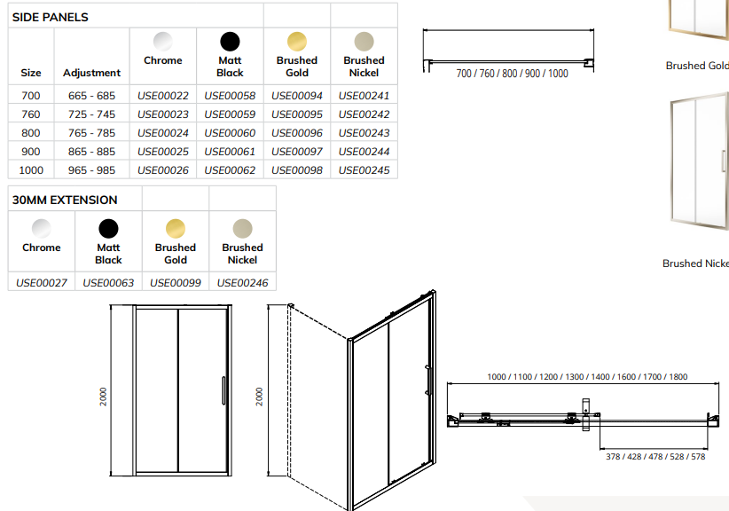 Sonas ASPECT 8mm Sliding Shower Door Multiple Sizes