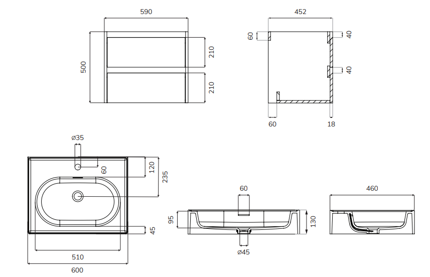 Sonas APEX Wall Hung Two Drawer Vanity Unit & Basin