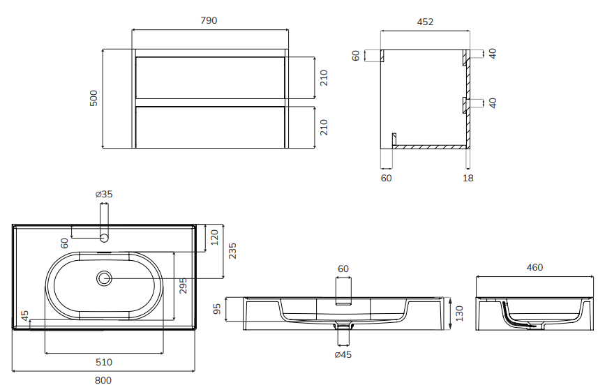 Sonas APEX Wall Hung Two Drawer Vanity Unit & Basin