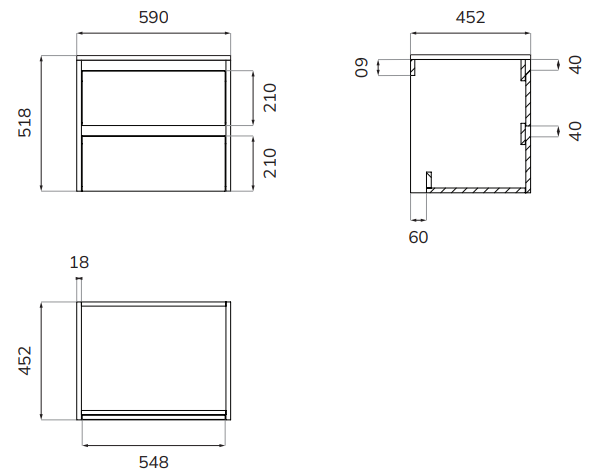 Sonas APEX Wall Hung Two Drawer Countertop Vanity Unit
