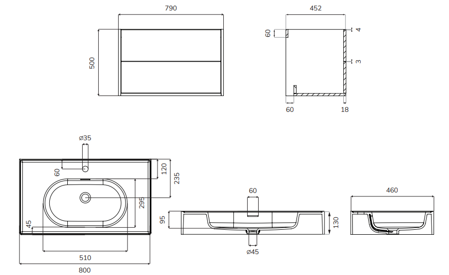 Sonas PULSE Wall Hung Two Drawer Vanity Unit & Basin