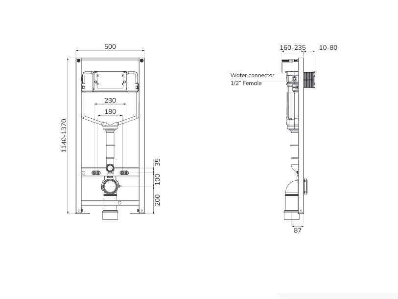 SONAS 1160mm Universal Frame & Cistern for Wall Hung WC