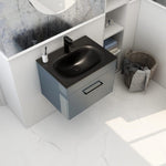 Imex Croma Wall Mounted Single Drawer 600mm Cabinet Steel blue Black Basin with One Tap Hole