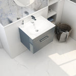 Imex Croma Wall Mounted Single Drawer 600mm Cabinet Steel blue White Basin with One Tap Hole