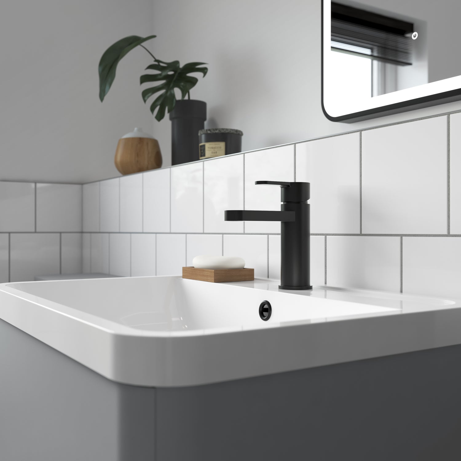 Arvan Mono Basin Mixer With Push Button Waste (Matt Black)