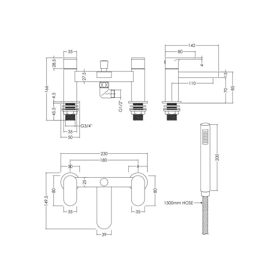 Nuie Binsey Deck Mounted Bath Shower Mixer