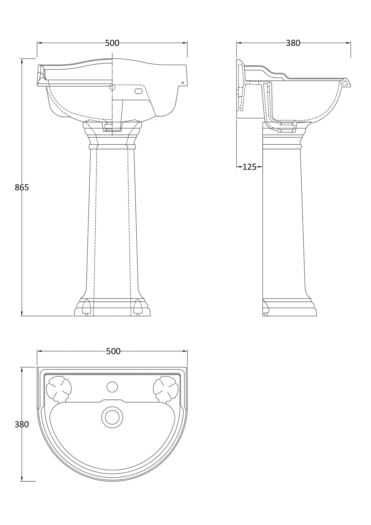 Hudson Reed Chancery Traditional 1TH Basin & Full Pedestal - Various Size