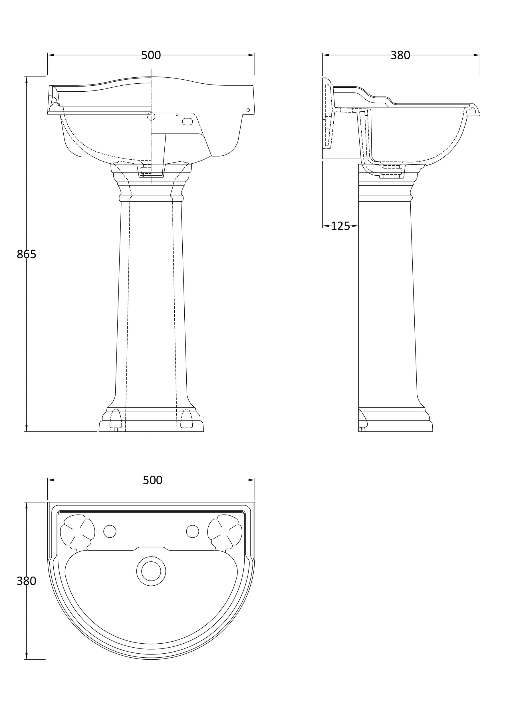 Hudson Reed Chancery Traditional 2TH Basin & Full Pedestal - Various Size