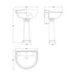 Hudson Reed Chancery Traditional 1TH Basin & Full Pedestal - Various Size