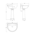 Hudson Reed Chancery Traditional 2TH Basin & Full Pedestal - Various Size