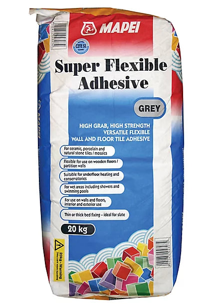 Mapei - Super flexible S1 Grey Tile Adhesive, 20kg