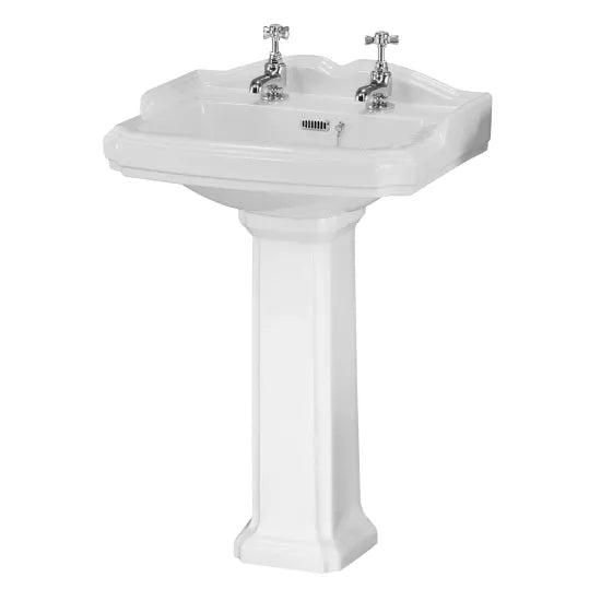 Nuie Legend 590mm Basin & Pedestal 2 Tap Hole
