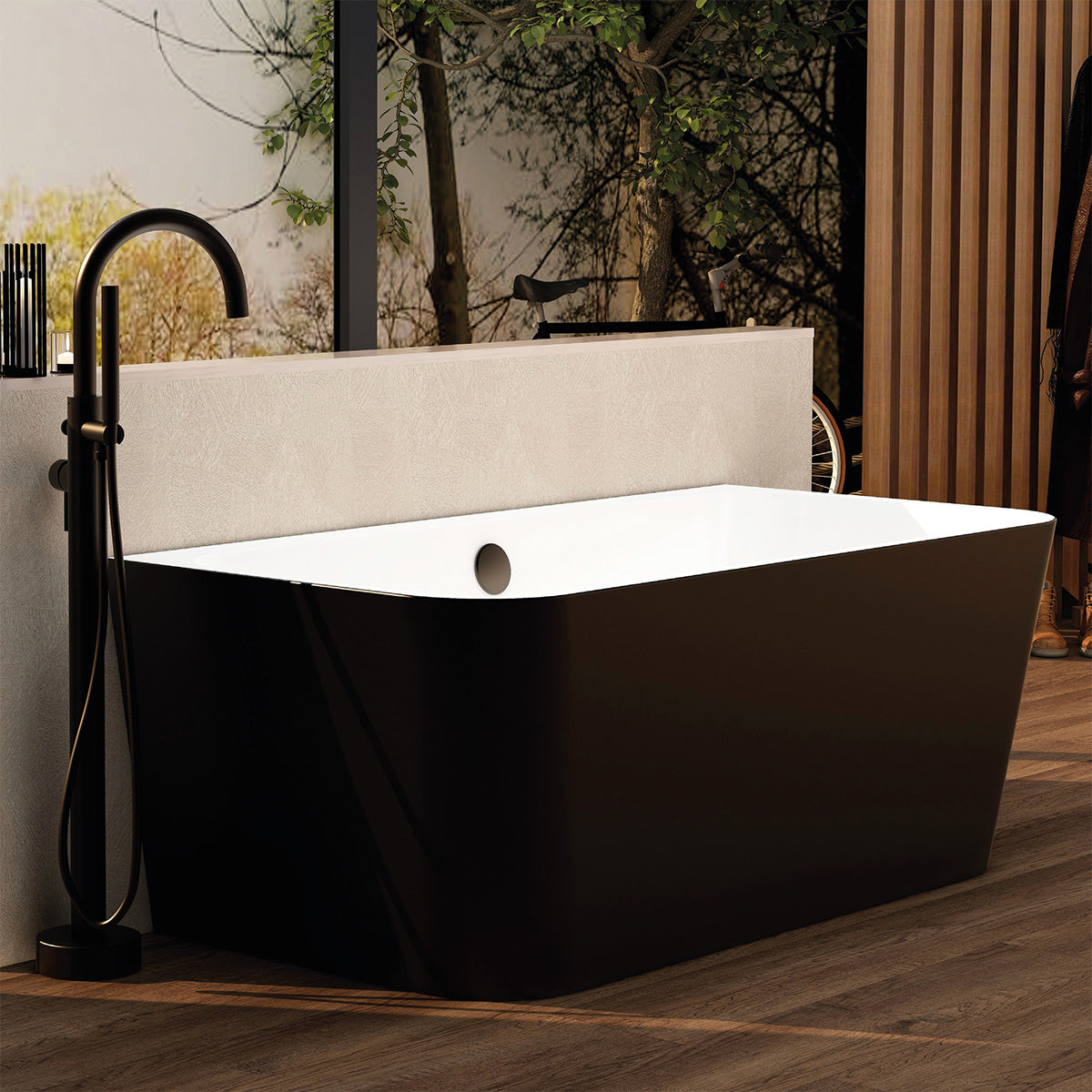 IMEX Ravine Back-to-Wall Freestanding Bath (Matt Black Edition)