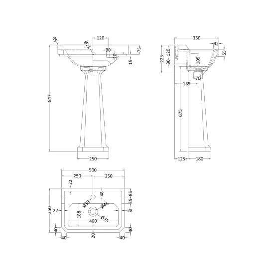 Hudson Reed Richmond Basin & Pedestal 1 Tap Hole - Various Sizes
