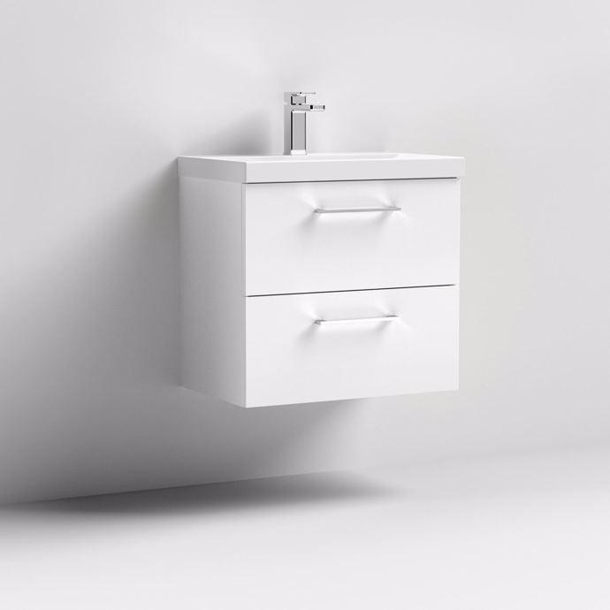 Chester 600MM 2 Drawer Wall Hung Vanity Unit In White