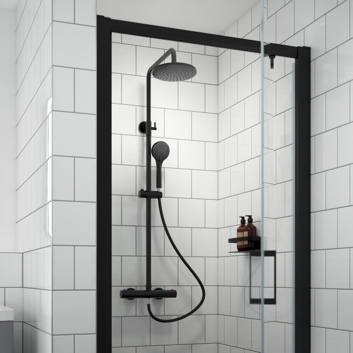 Black Round Thermostatic Bar Shower