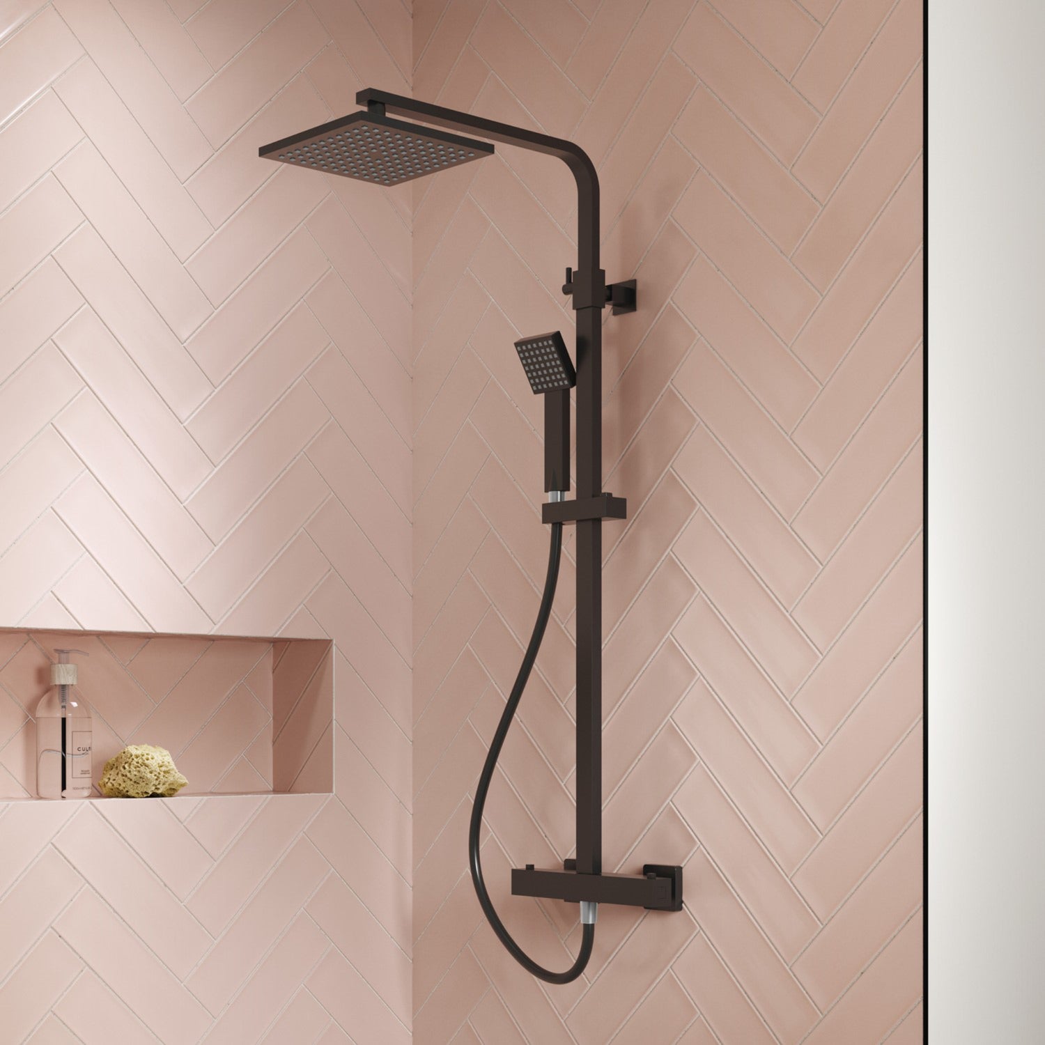 Black Square Thermostatic Bar Shower